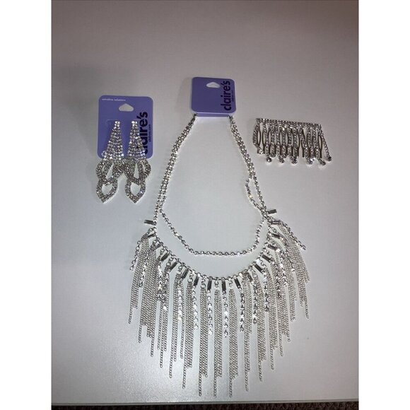 Claire's Beautiful Sparkly Crystal Formal Statement Necklace, Earrings & Hairpin - Picture 2 of 5